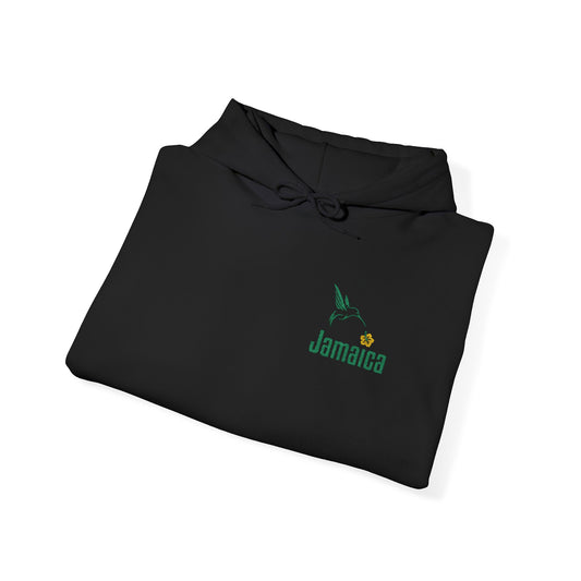 Jamaican Hoodie, Hummingbird Design Embroidered Hoodie, Unisex Adult Heavy Blend Hooded Sweatshirt