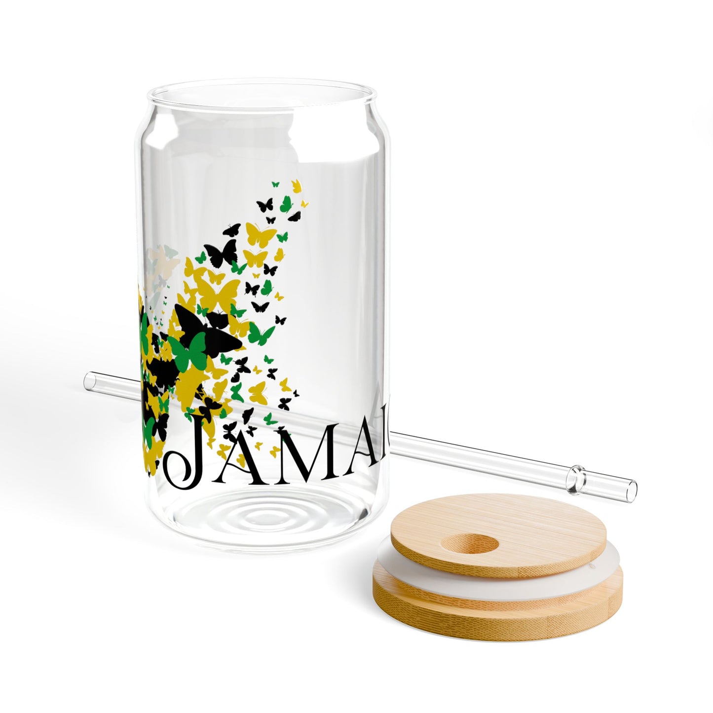 Jamaican Butterfly Sipper Glass | 16oz Eco-Friendly Drinkware