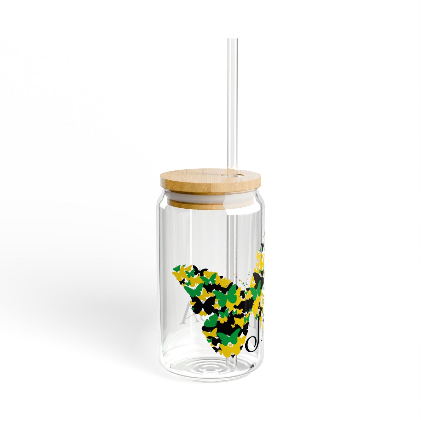 Jamaican Butterfly Sipper Glass | 16oz Eco-Friendly Drinkware