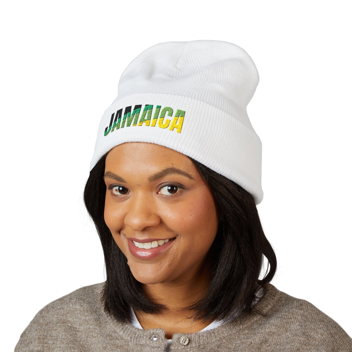 Jamaican Embroidered Beanie, Warm Knit Hat