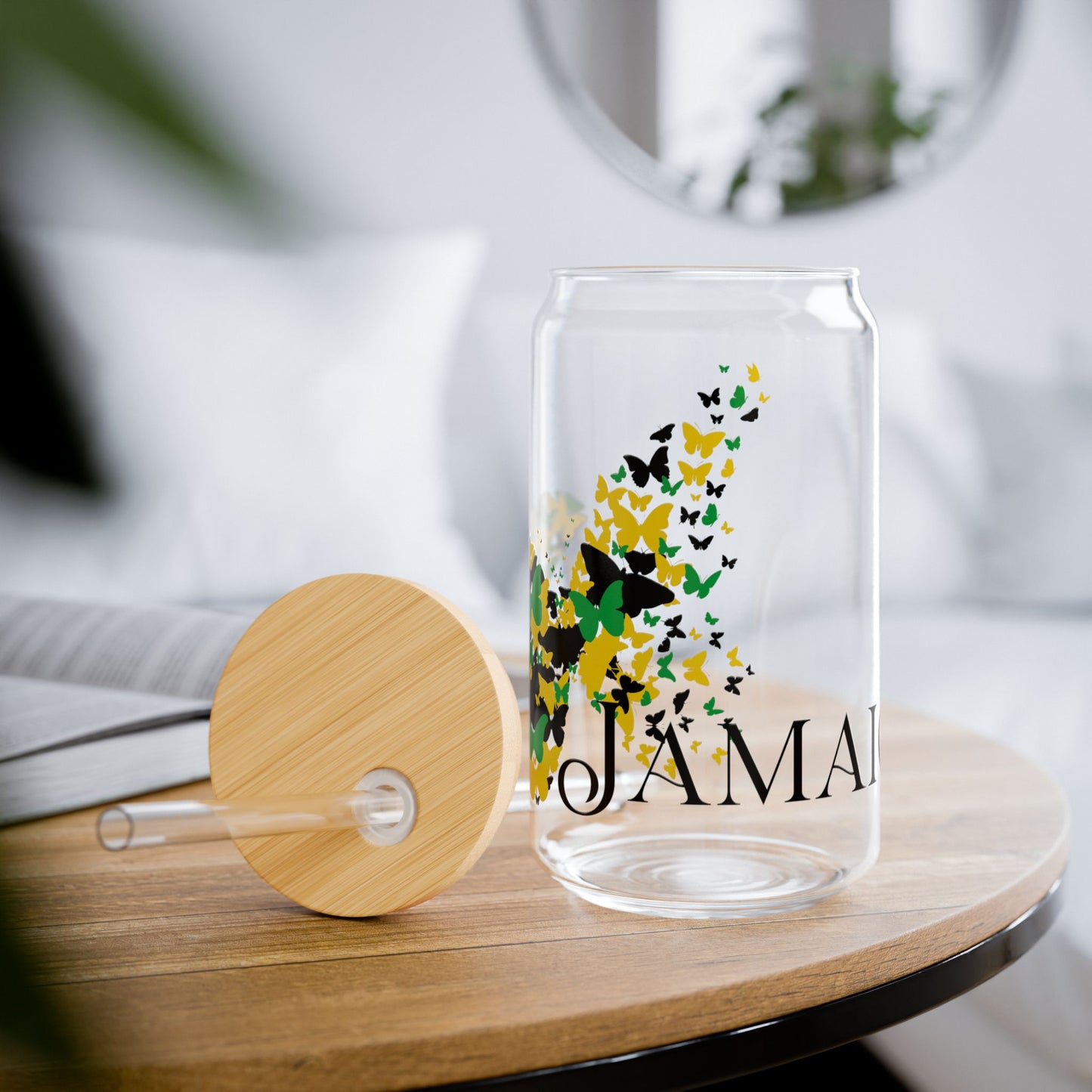 Jamaican Butterfly Sipper Glass | 16oz Eco-Friendly Drinkware