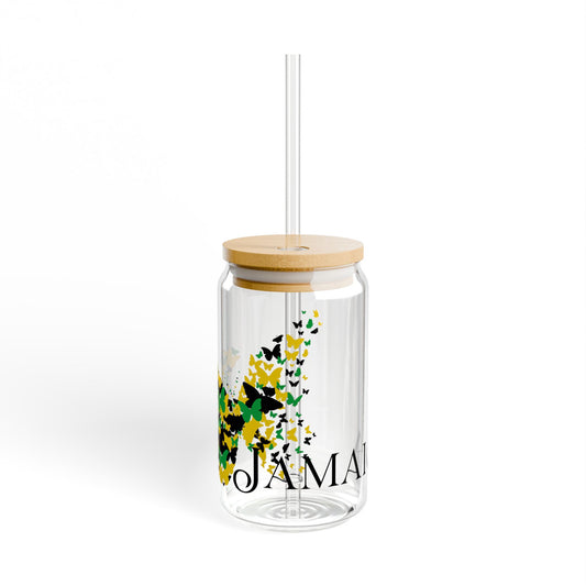 Jamaican Butterfly Sipper Glass | 16oz Eco-Friendly Drinkware