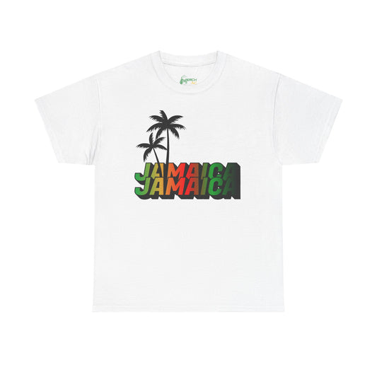 Ombre Red, Green and Gold Jamaica T-shirt, Unisex Cotton Tee, T-Shirt featuring vibrant Jamaica design with palm trees