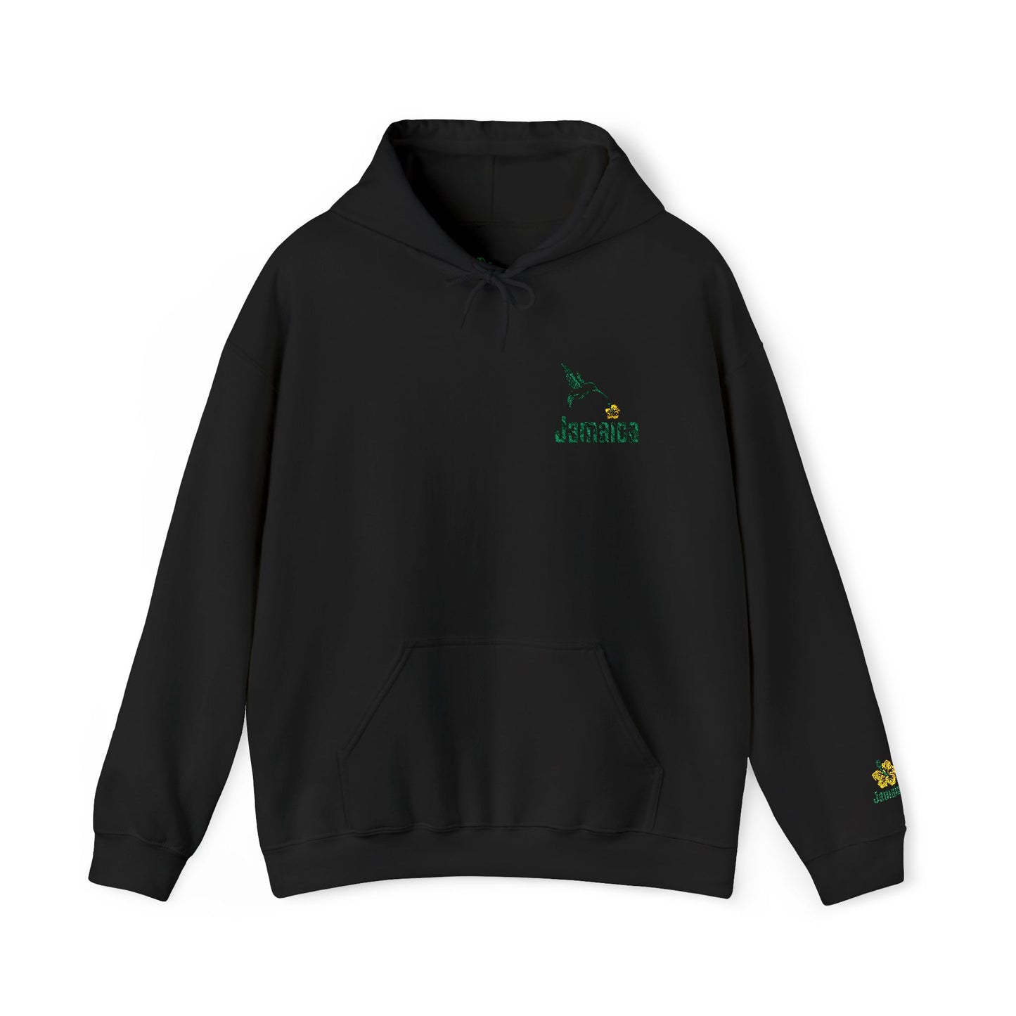 Jamaican Hoodie, Hummingbird Design Embroidered Hoodie, Unisex Adult Heavy Blend Hooded Sweatshirt
