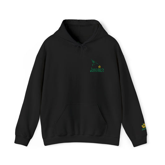 Jamaican Hoodie, Hummingbird Design Embroidered Hoodie, Unisex Adult Heavy Blend Hooded Sweatshirt